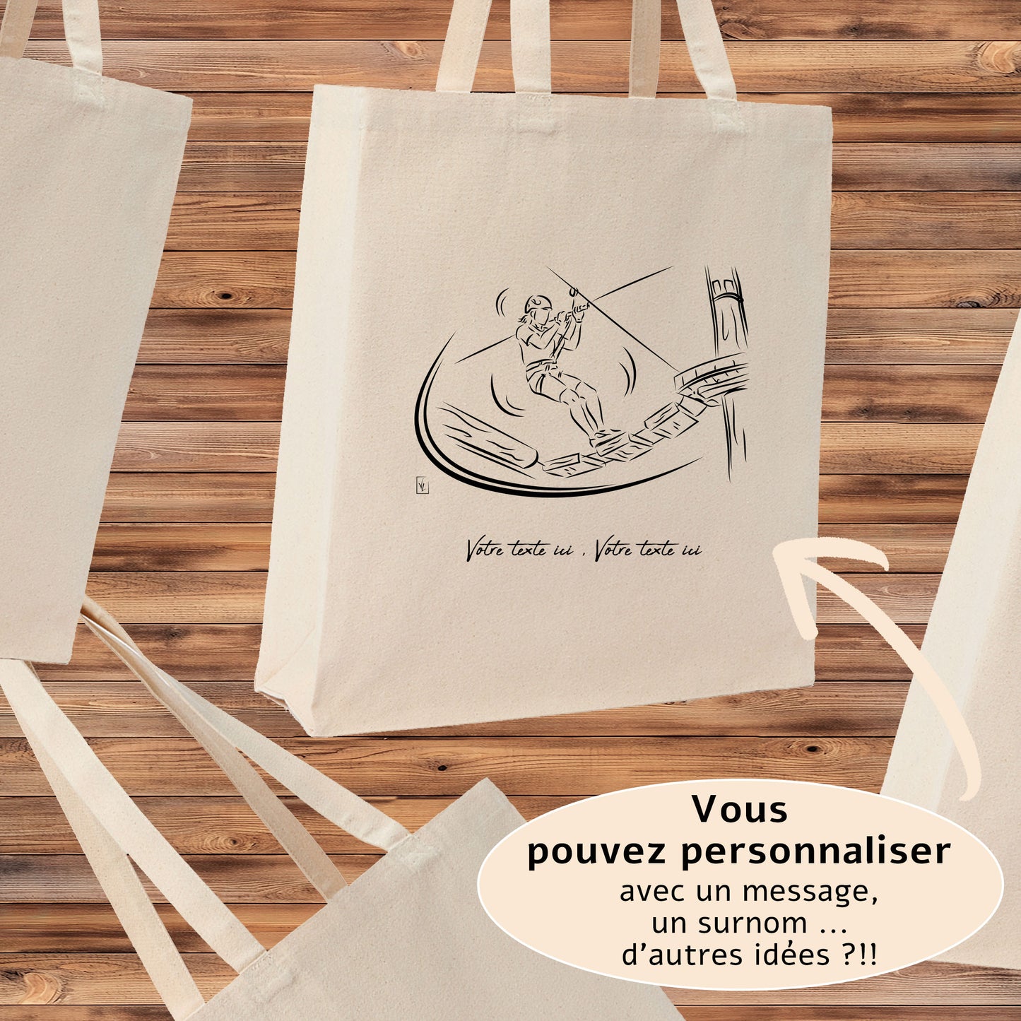 Sac cabas beige 21L accrobranche personnalisable - Design exclusif Virginie Linard
