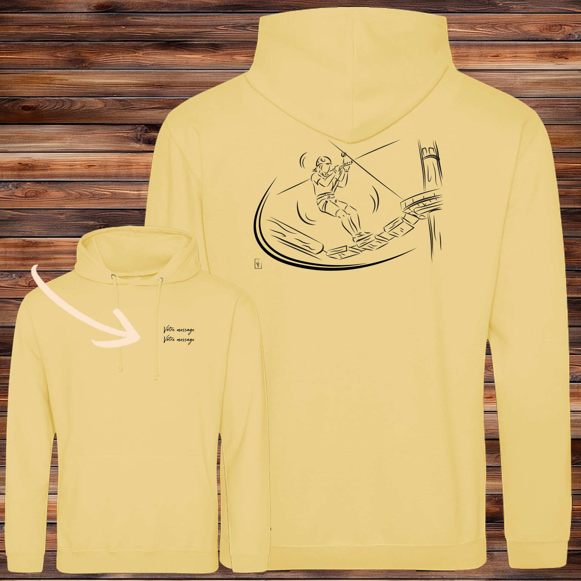 Sweat-shirt accrobranche personnalisable avec graphisme exclusif Virginie Linard - Scène d'aventure en hauteur
