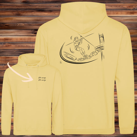 Sweat-shirt accrobranche personnalisable avec graphisme exclusif Virginie Linard - Scène d'aventure en hauteur
