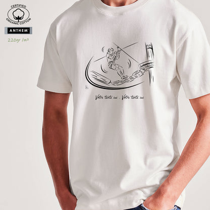 Accrobranche aventure parcours arbres - Graphisme sur T-shirt coton bio épais 220g unisexe blanc à personnaliser avec du texte. Création Virginie Linard ©.
