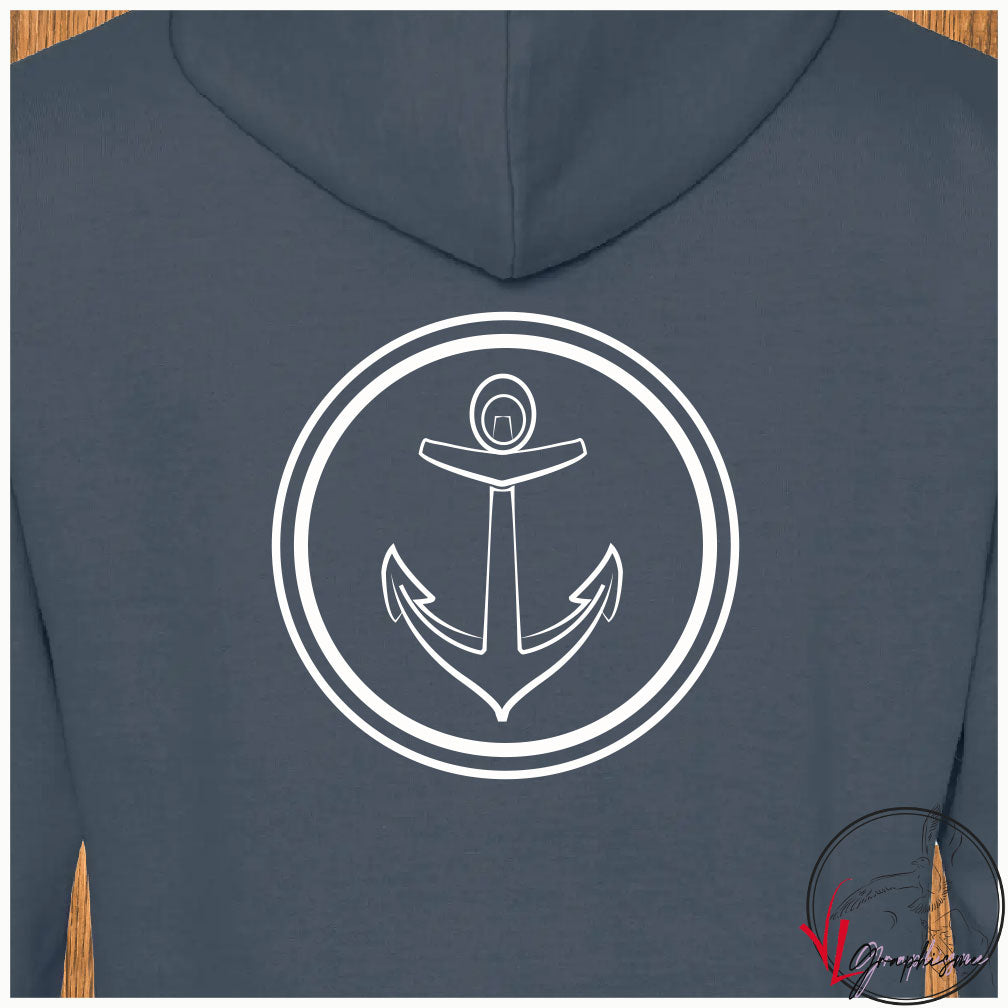 Ancre bateau voilier contour rond sur sweat bleu Virginie Linard ©