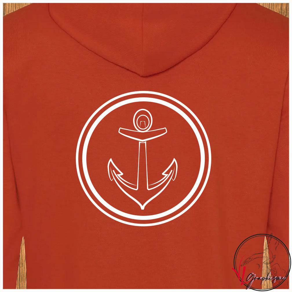 Ancre bateau voilier contour rond sur sweat orange Virginie Linard ©