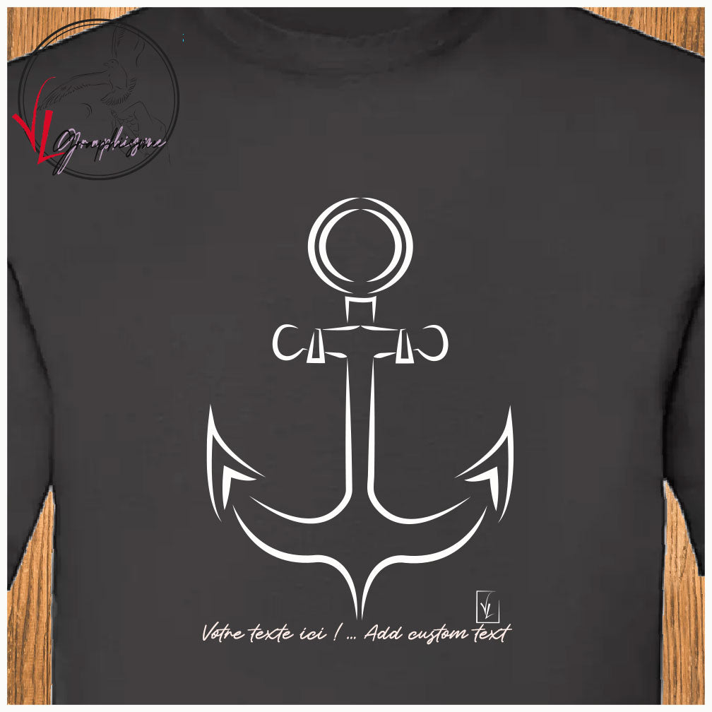 Ancre bateau voilier sur tshirt noir Virginie Linard ©