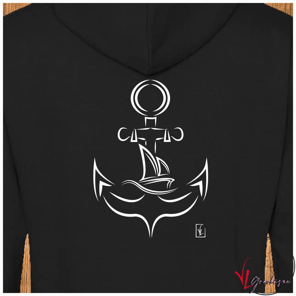 Ancre bateau voilier sur sweat noir Virginie Linard ©