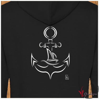 Ancre bateau voilier sur sweat noir Virginie Linard ©