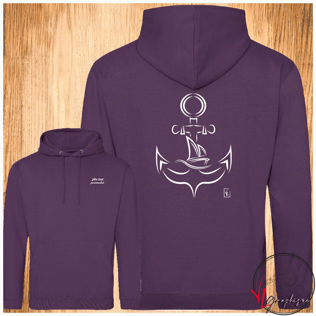 Ancre bateau voilier sur sweat prune Virginie Linard ©