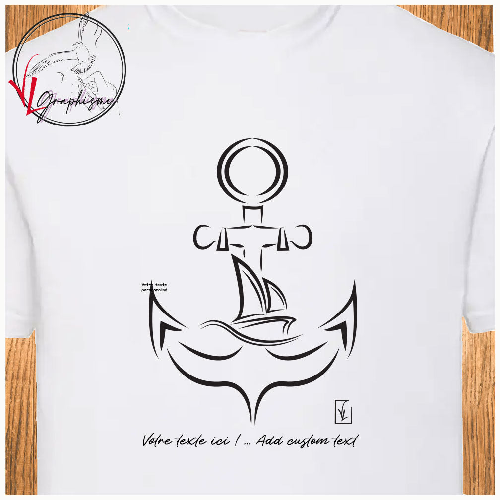 Ancre bateau voilier sur tshirt blanc Virginie Linard ©