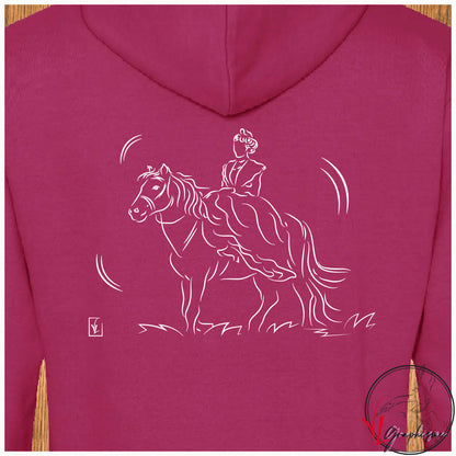 Arlésienne à cheval montée en amazone Sweat personnalisé couleur rose Création VLGraphisme Virginie Linard ©