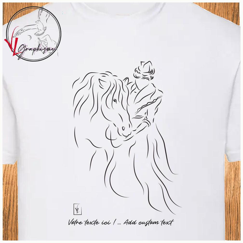 Arlésienne douce avec un cheval Tshirt personnalisé couleur blanc Création VLGraphisme Virginie Linard ©