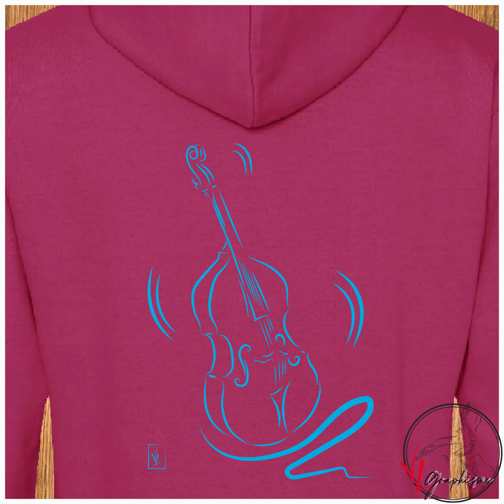 Graphisme Contrebasse Musique Sweat personnalisé couleur rose turquoise Création VLGraphisme virginie Linard ©