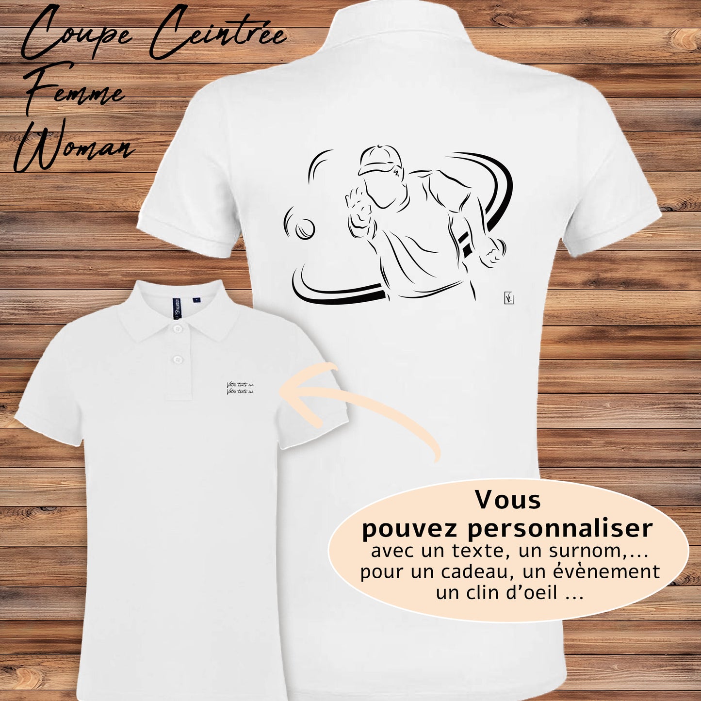 Polo femme pétanque bouliste tir personnalisable - Cadeau tireuse - Virginie Linard
