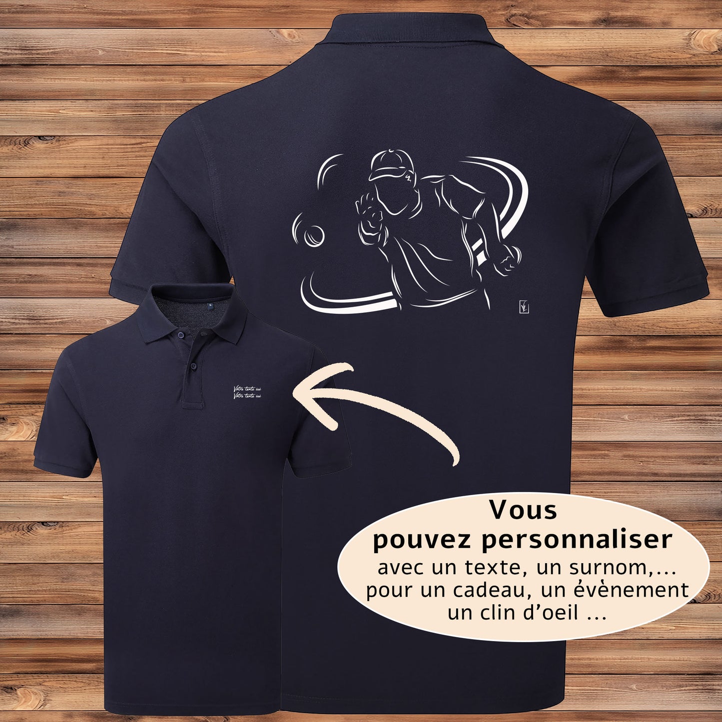 Polo homme pétanque bouliste tir personnalisable - Cadeau tireur - Virginie Linard

