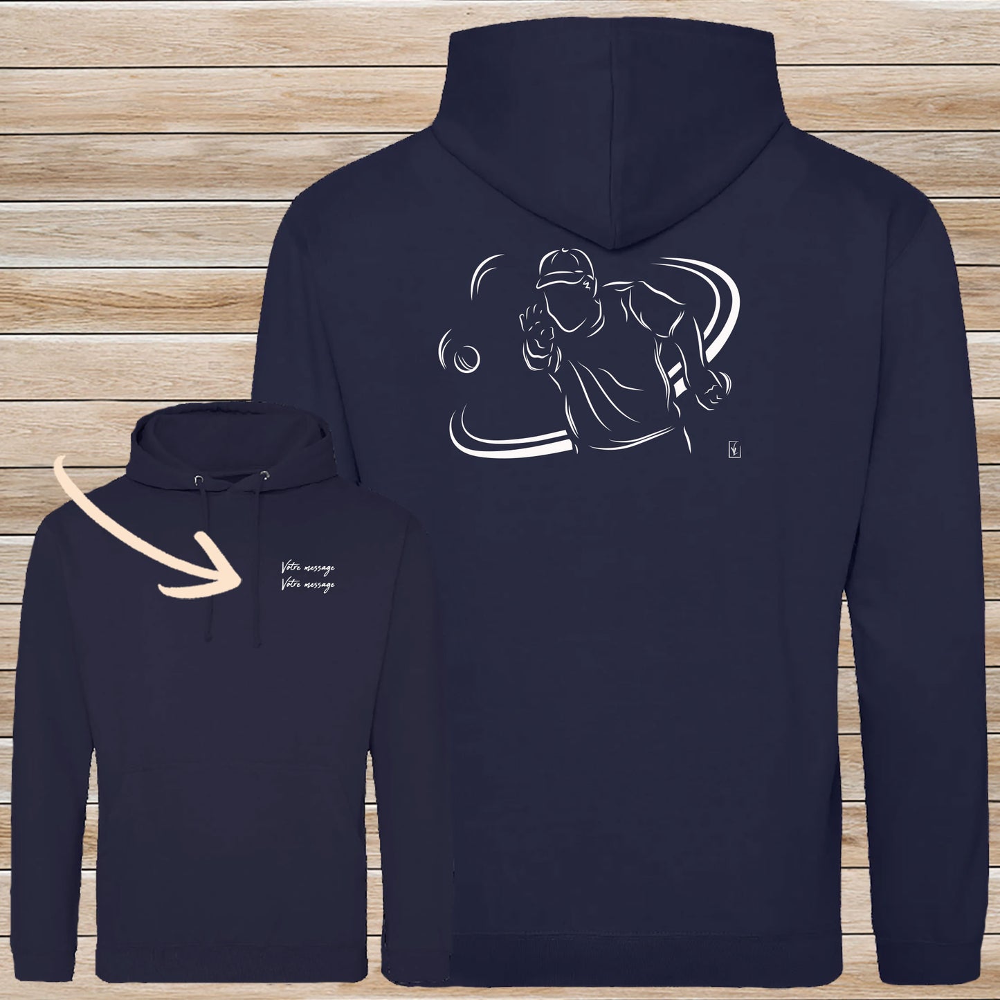 Sweat-shirt bleu Pétanque Bouliste personnalisable avec votre texte - Virginie Linard