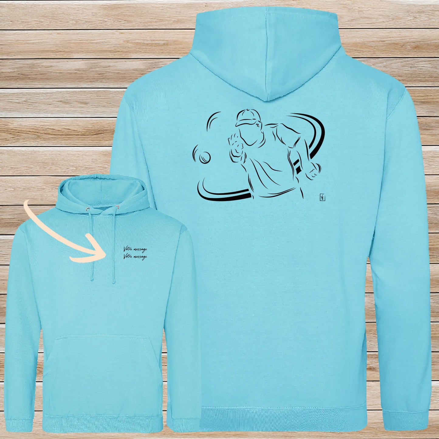 Sweat-shirt bleu Pétanque Bouliste personnalisable avec votre texte - Virginie Linard
