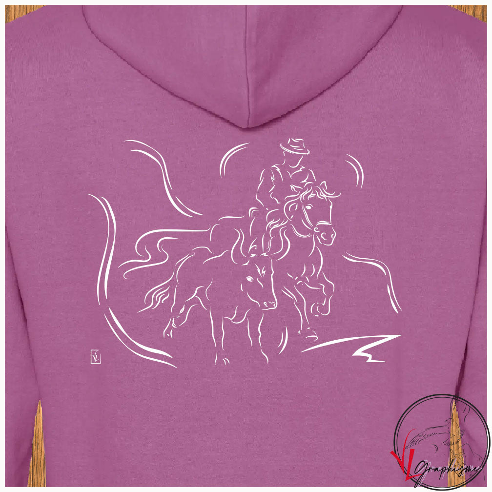 Camargue Gardian Cheval Taureau Sweat personnalisé couleurs rose violet et blanc Création VLGraphisme Virginie Linard ©