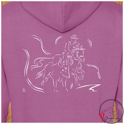 Camargue Gardian Cheval Taureau Sweat personnalisé couleurs rose violet et blanc Création VLGraphisme Virginie Linard ©