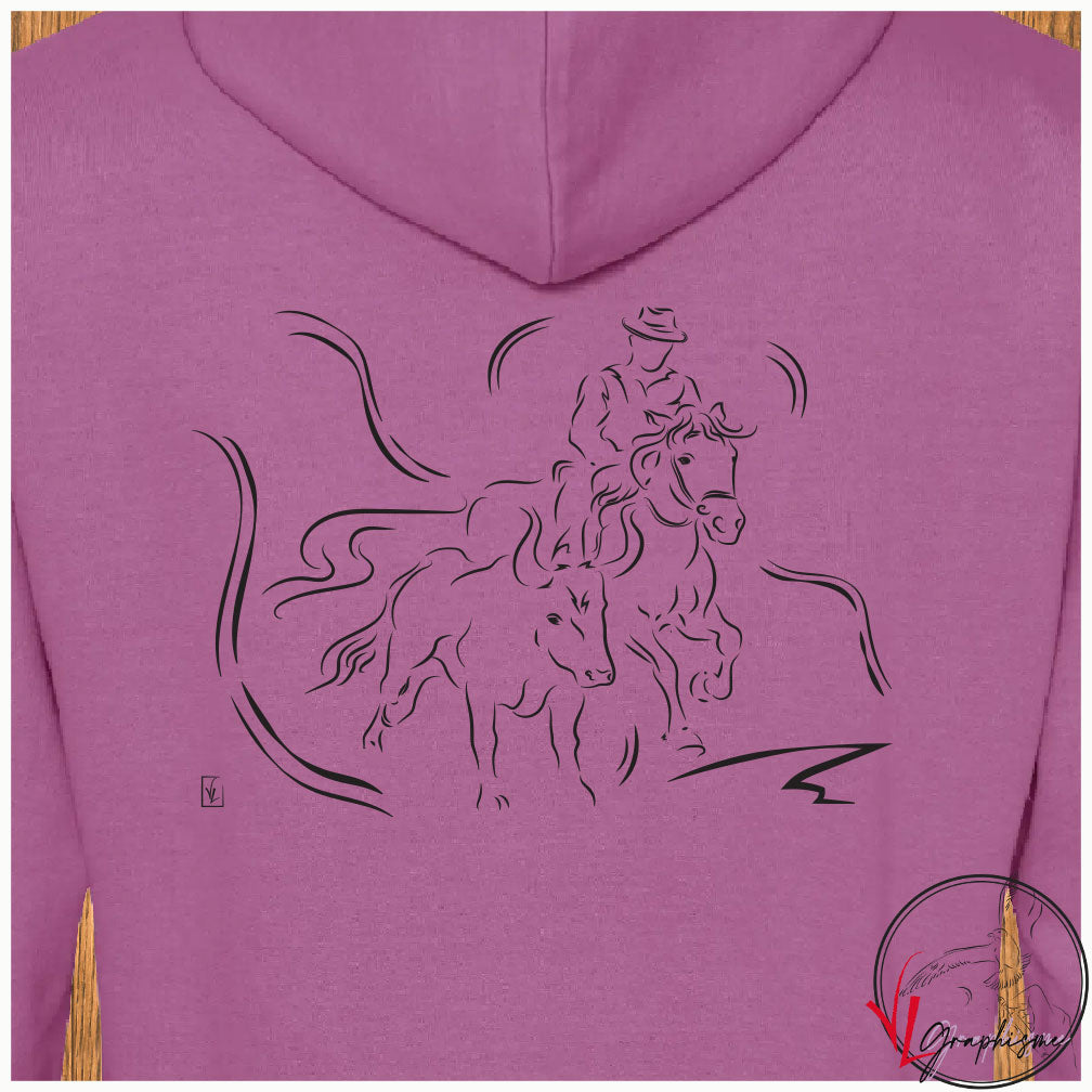 Camargue Gardian Cheval Taureau Sweat personnalisé couleurs rose violet et noir Création VLGraphisme Virginie Linard ©