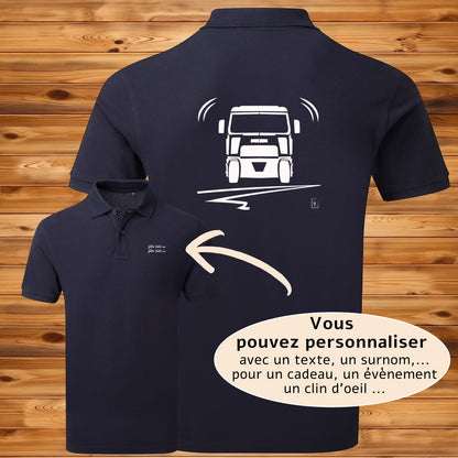 Polo Camion bleu homme personnalisable - Graphisme exclusif Virginie Linard
