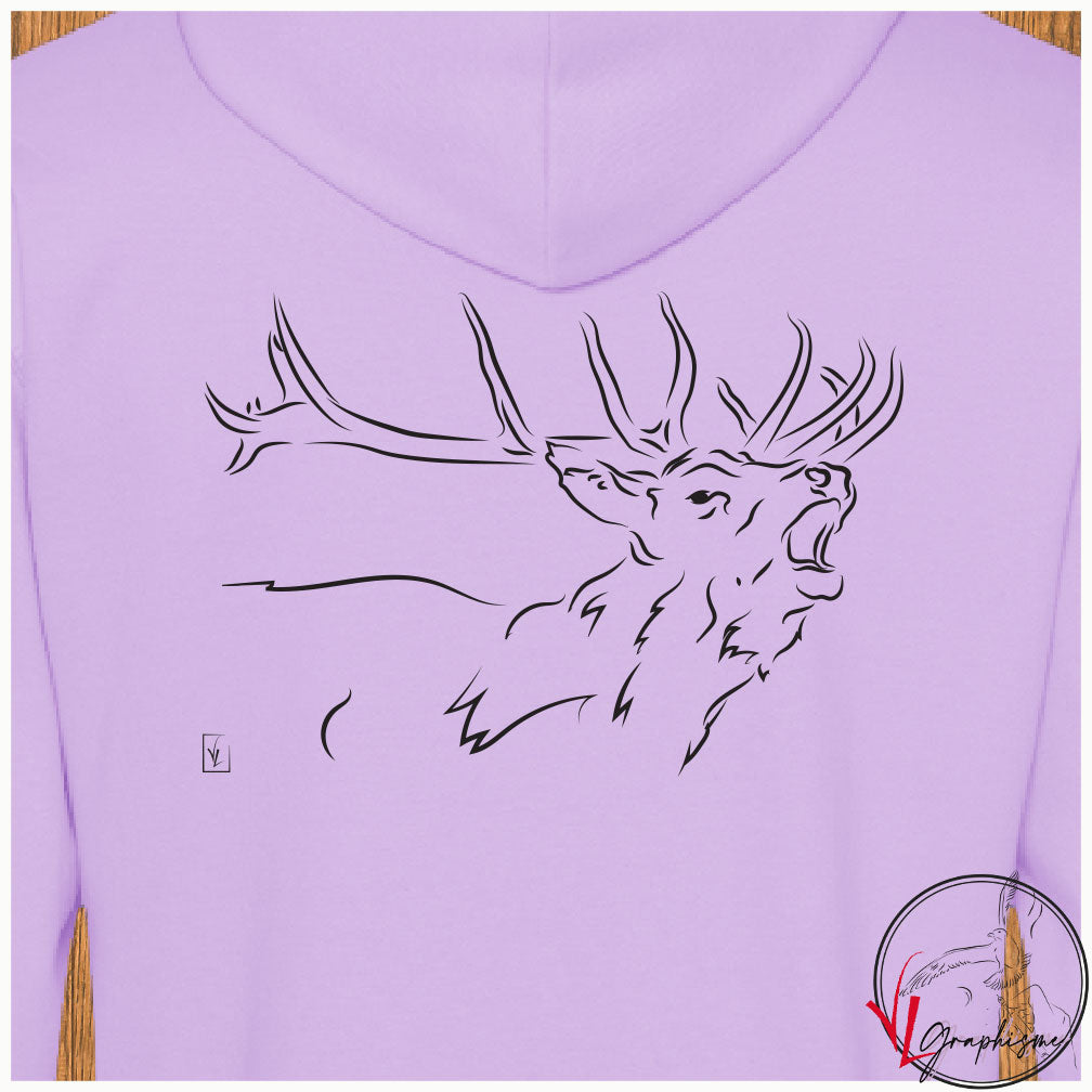 Graphisme sur Sweat d'un cerf qui brame à personnaliser de Virginie Linard ©