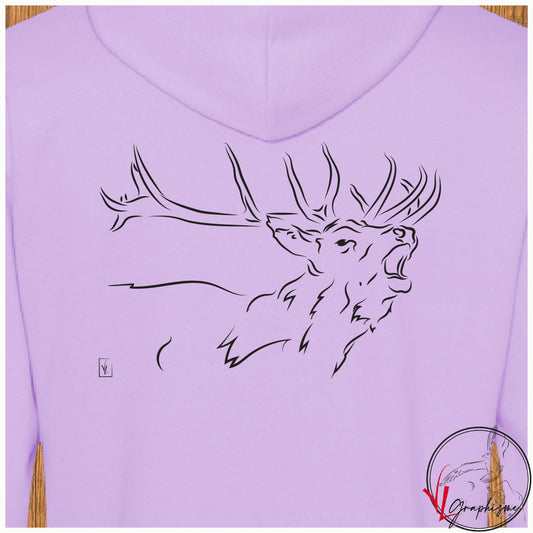 Graphisme sur Sweat d'un cerf qui brame à personnaliser de Virginie Linard ©