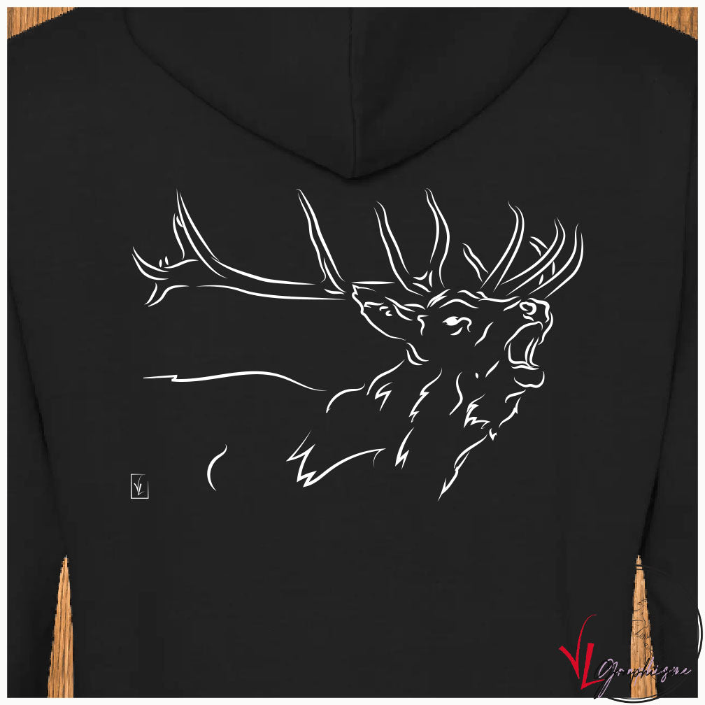 Graphisme sur Sweat d'un cerf qui brame à personnaliser de Virginie Linard ©