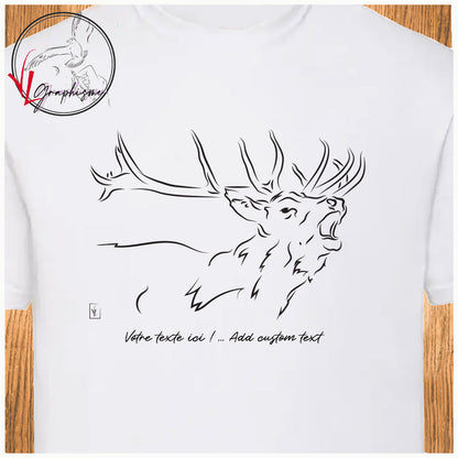 Graphisme sur tshirt d'un cerf qui brame à personnaliser Virginie Linard ©