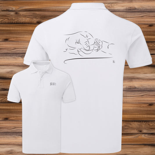 Graphisme Check mains enfant adulte poing contre poing Graphisme sur polo à personnaliser avec du texte. Création Virginie Linard ©.