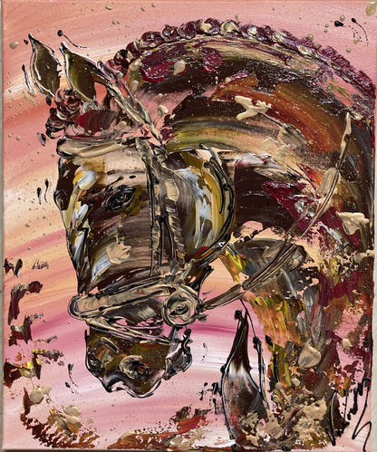 Cheval brun  - Peinture sur toile 46x38cm