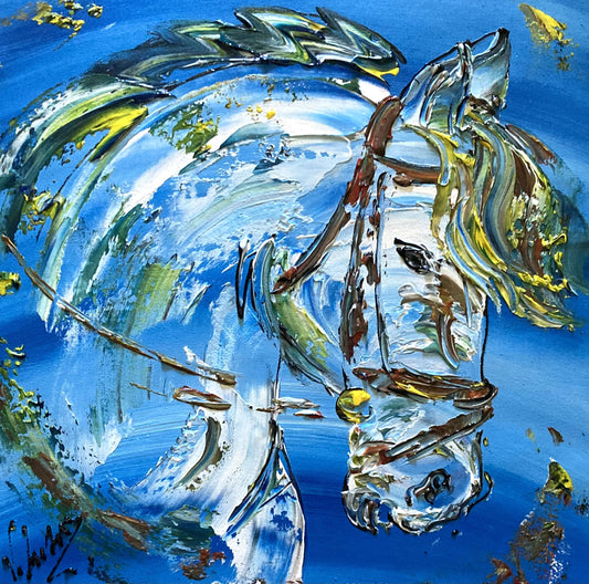 Tableau Cheval blanc peinture sur toile 40x40 virginie Linard ©