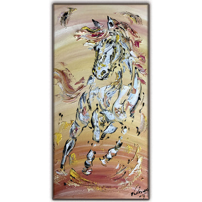 Tableau Cheval blanc 30x60 cm Virginie Linard © détail1