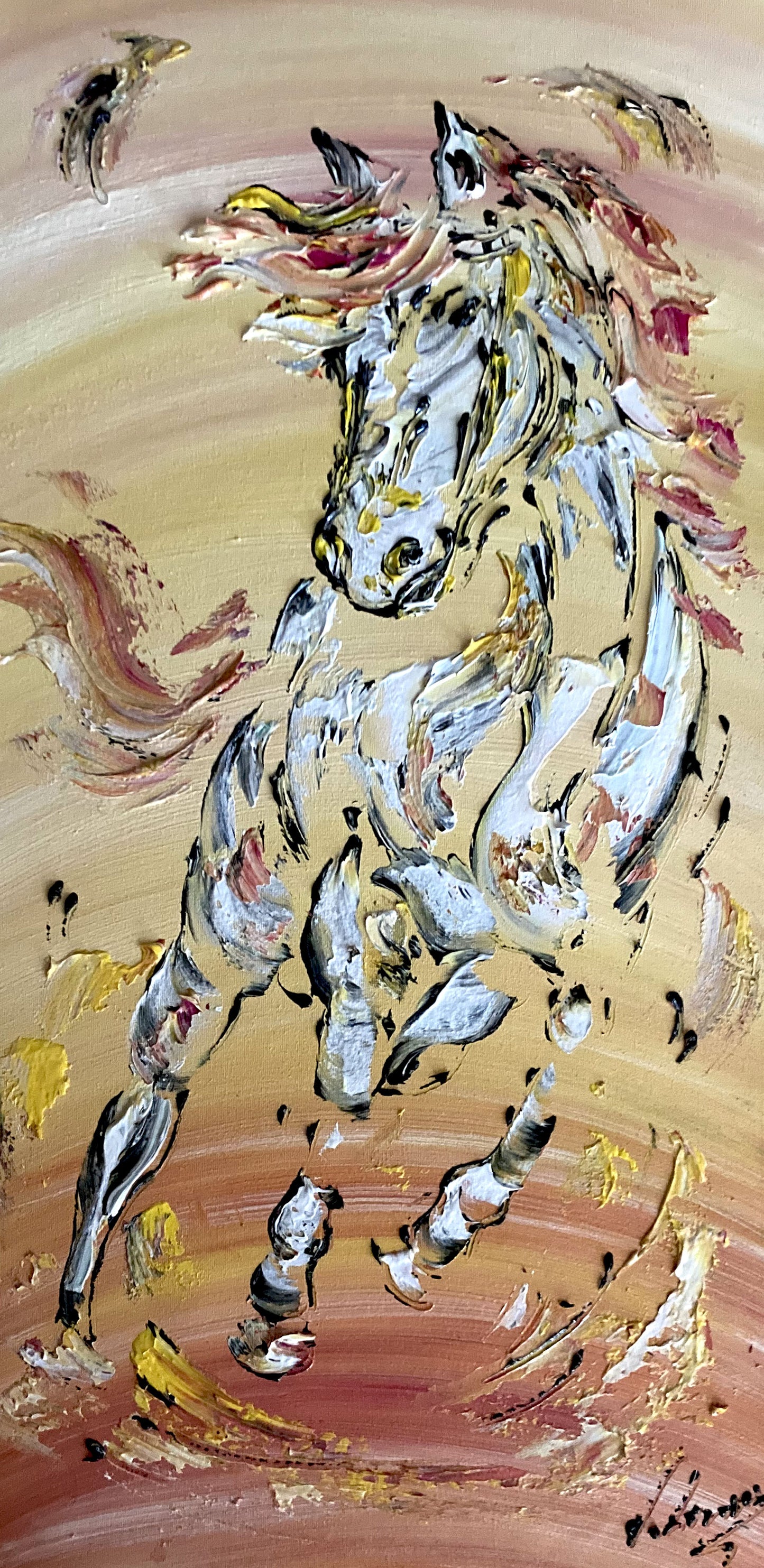 Tableau Cheval blanc 30x60 cm Virginie Linard ©