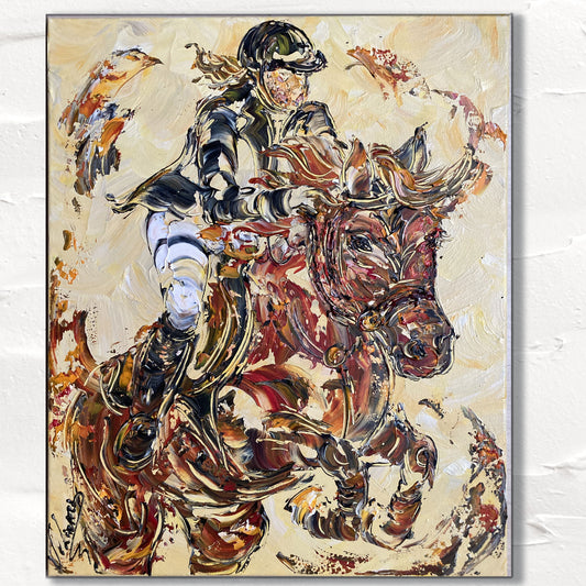 Equitation Cheval Cavalier- Peinture sur toile 50x61cm