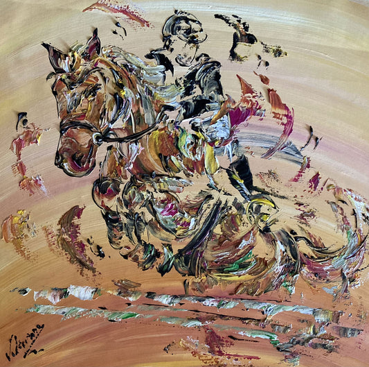 Tableau cheval équitation 50x50cm peinture sur toile  Virginie Linard ©