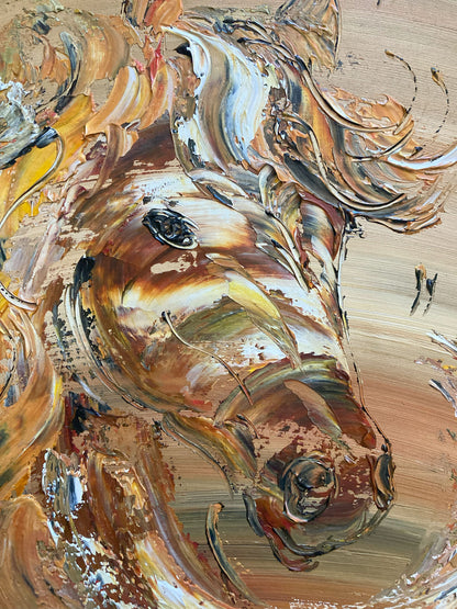 Tableau cheval marron , peinture sur toile 40x40cm. Création Virginie Linard ©.