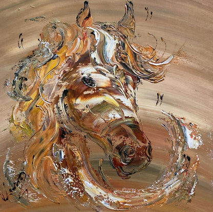 Tableau cheval marron , peinture sur toile 40x40cm. Création Virginie Linard ©.