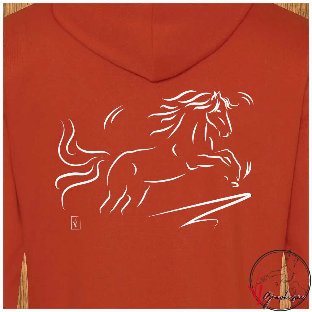 Cheval saut Sweat couleur orange à personnaliser avec du texte - Graphisme Virginie Linard ©