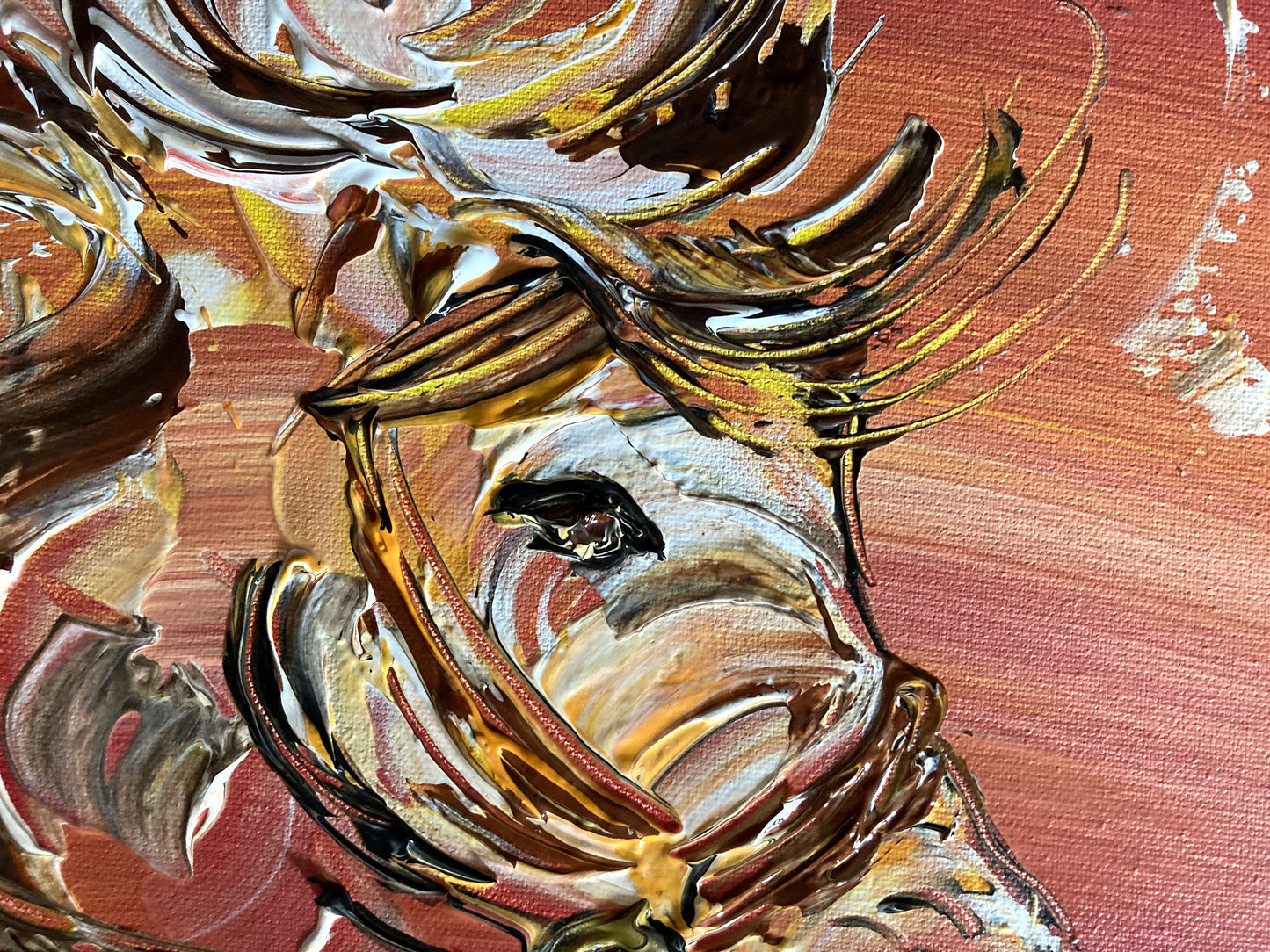 Détail d'une peinture sur toile tête de cheval de près Tableau de Virginie Linard ©