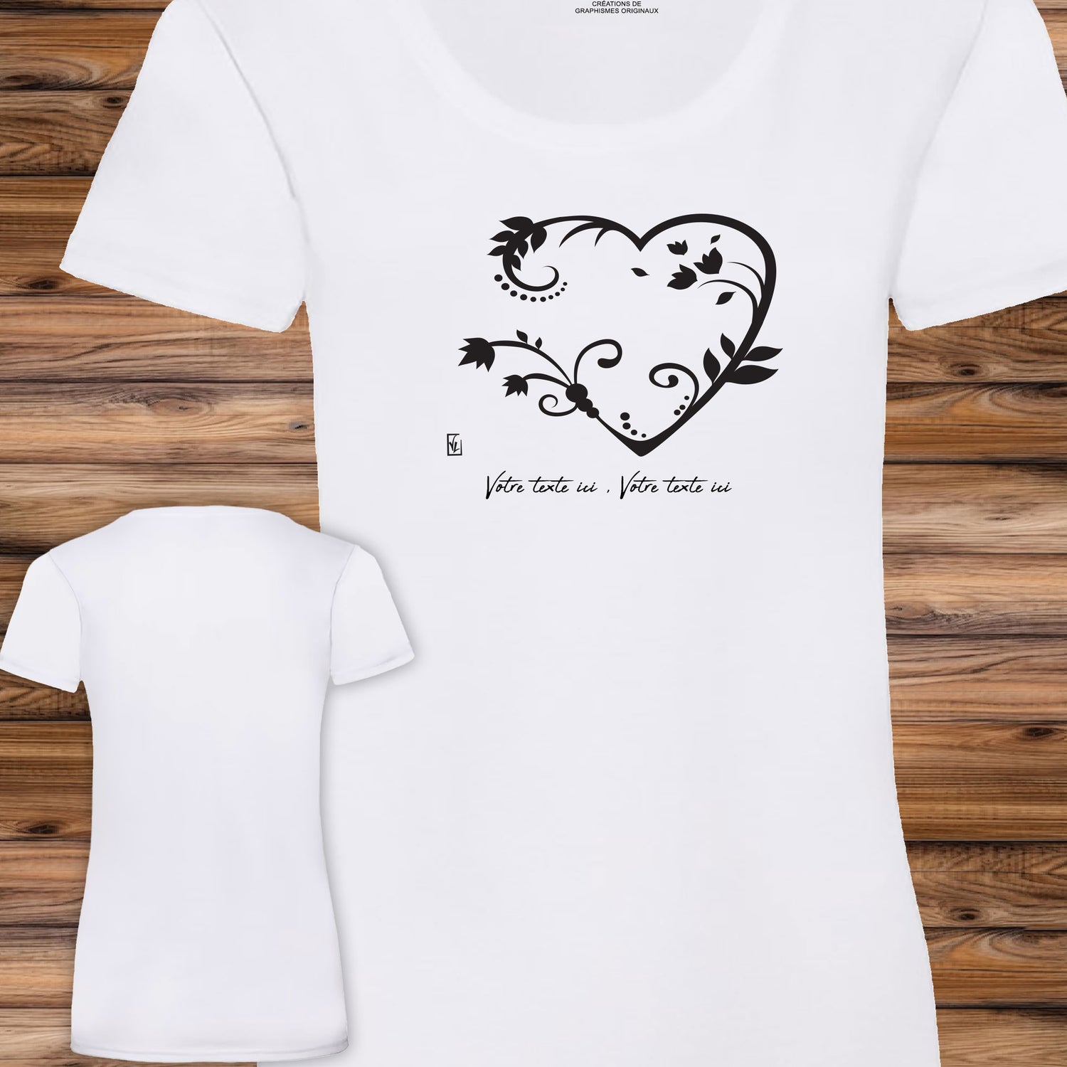 Graphisme Cœur de fleurs sur t-shirt, création Virginie Linard ©.