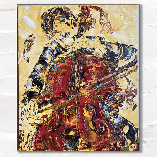 Violoncelliste Musique - Peinture sur toile 50x61cm