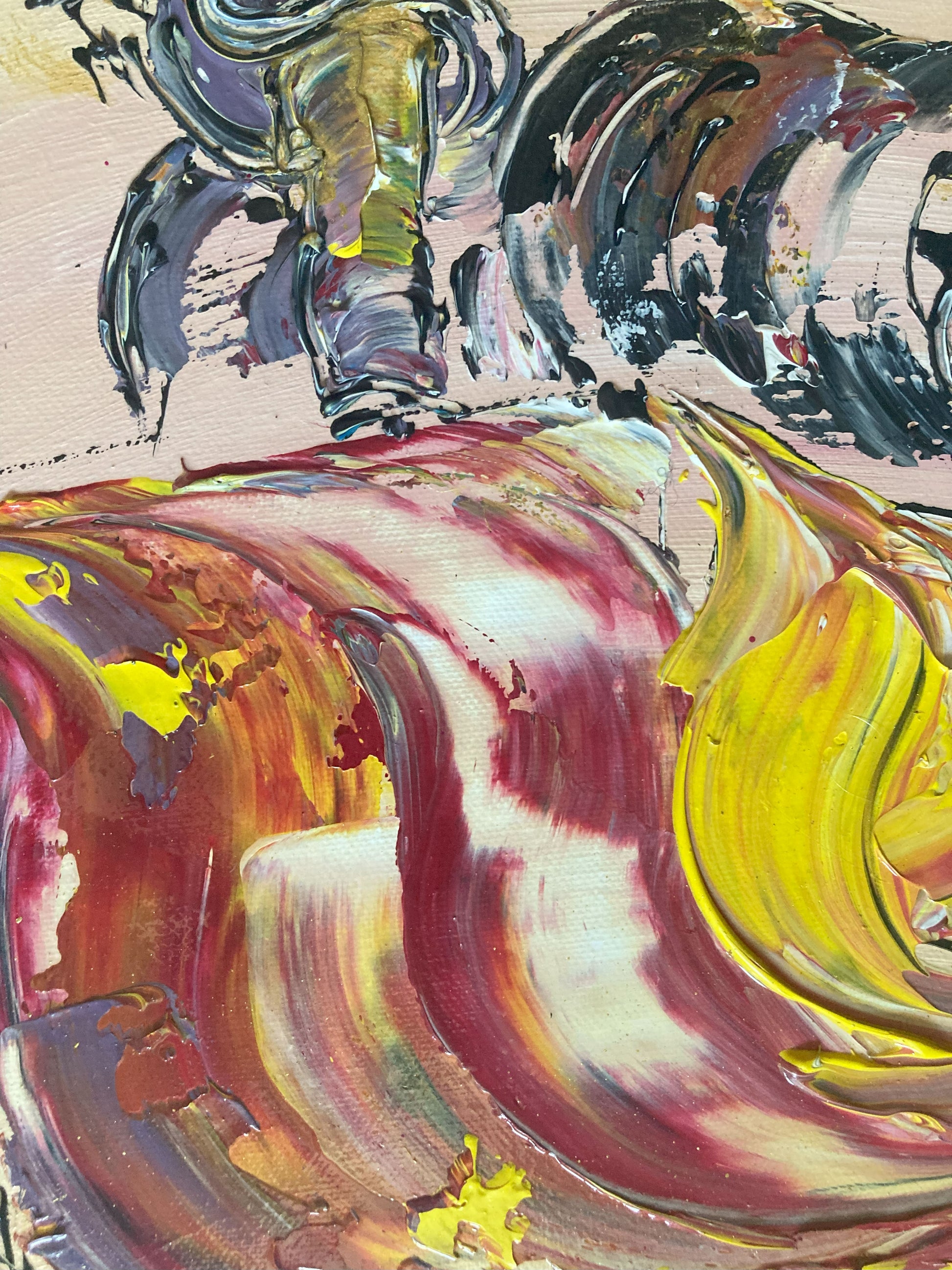 Tableau Corrida Tauromachie. Peinture Originale sur toile. Format 73x50cm. Détail1. Création Virginie Linard ©.
