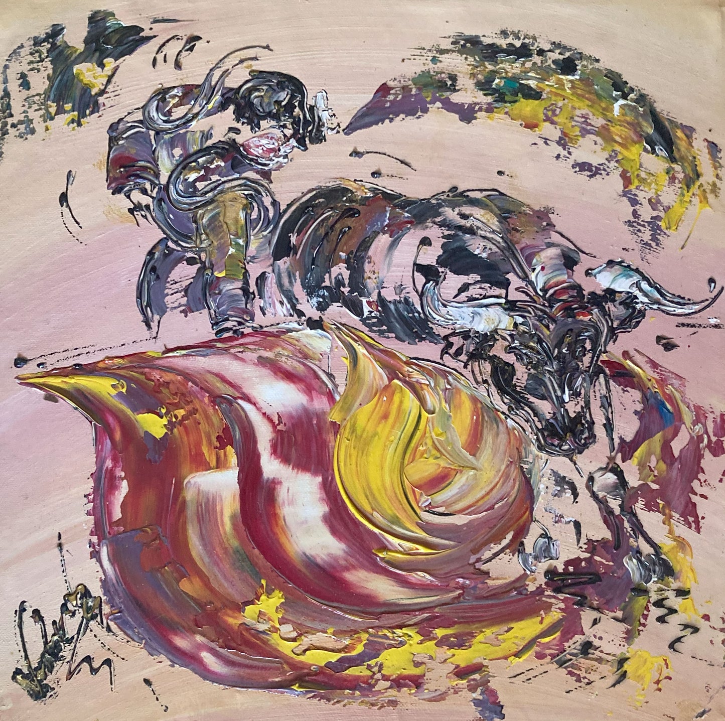 Tableau Corrida Tauromachie. Peinture Originale sur toile. Format 40x40cm. Création Virginie Linard ©.