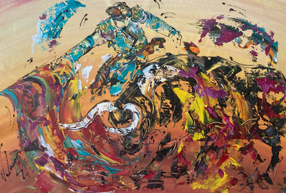 Tableau Corrida Tauromachie. Peinture Originale sur toile. Format 40x60cm. Création Virginie Linard ©.