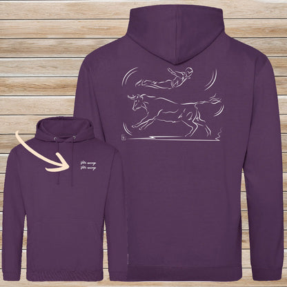 Course Landaise, sauteur et vache sauvage Graphisme sur Sweat-shirt 280g unisexe vert à personnaliser avec du texte. Création Virginie Linard ©.