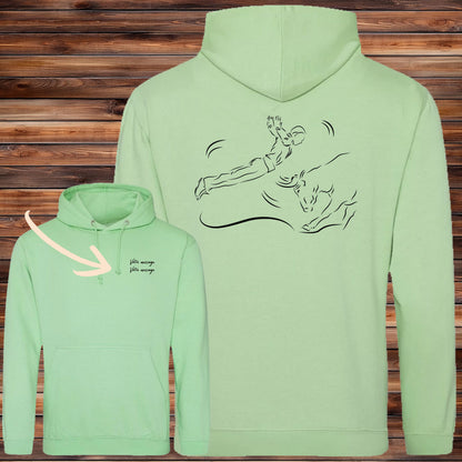 Course Landaise, sauteur et vache sauvage Graphisme sur Sweat-shirt 280g unisexe vert à personnaliser avec du texte. Création Virginie Linard ©.