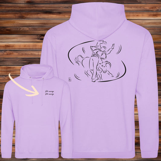 Course Landaise, écarteur et vache sauvage Graphisme sur Sweat-shirt 280g unisexe jaune à personnaliser avec du texte. Création Virginie Linard ©.