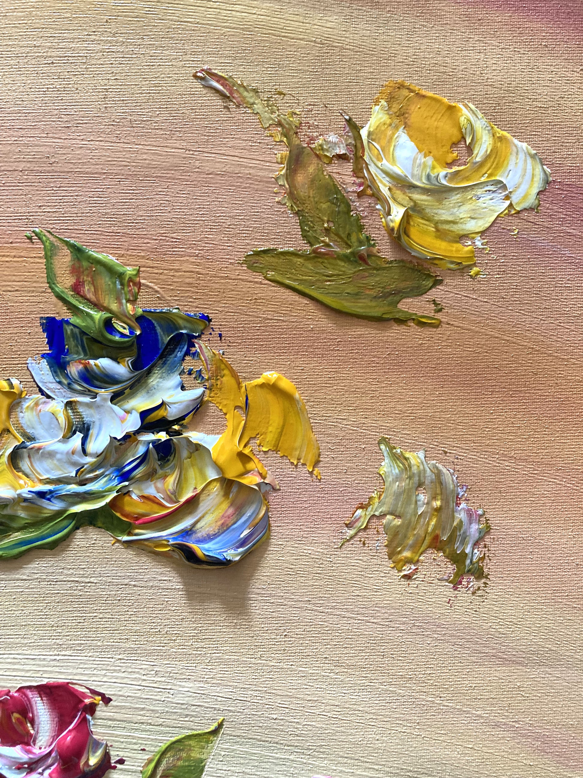 Tableau Croix de Camargue en fleurs, peinture sur toile format 40x40 cm. Original unique. Création peintre Virginie Linard ©.