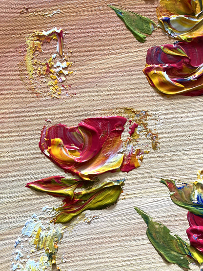 Tableau Croix de Camargue en fleurs, peinture sur toile format 40x40 cm. Original unique. Création peintre Virginie Linard ©.