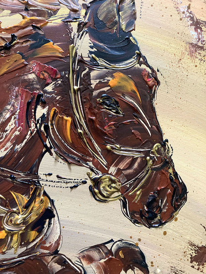 Peinture sur toile Equitation, détail tête de cheval , tableau de Virginie Linard ©