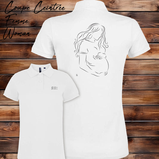 Graphisme Femme enceinte naissance Graphisme sur polo, création Virginie Linard ©.