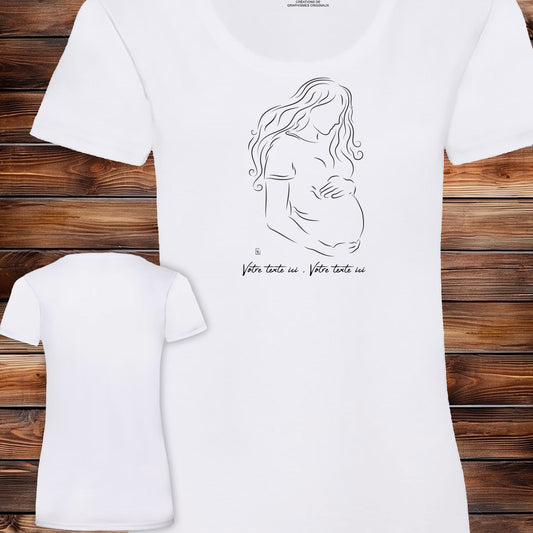 Graphisme femme enceinte, naissance,  Graphisme sur t-shirt, création Virginie Linard ©.